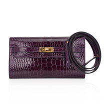 Load image into Gallery viewer, Kelly Classique To Go Wallet Cassis Alligator with Gold Hardware