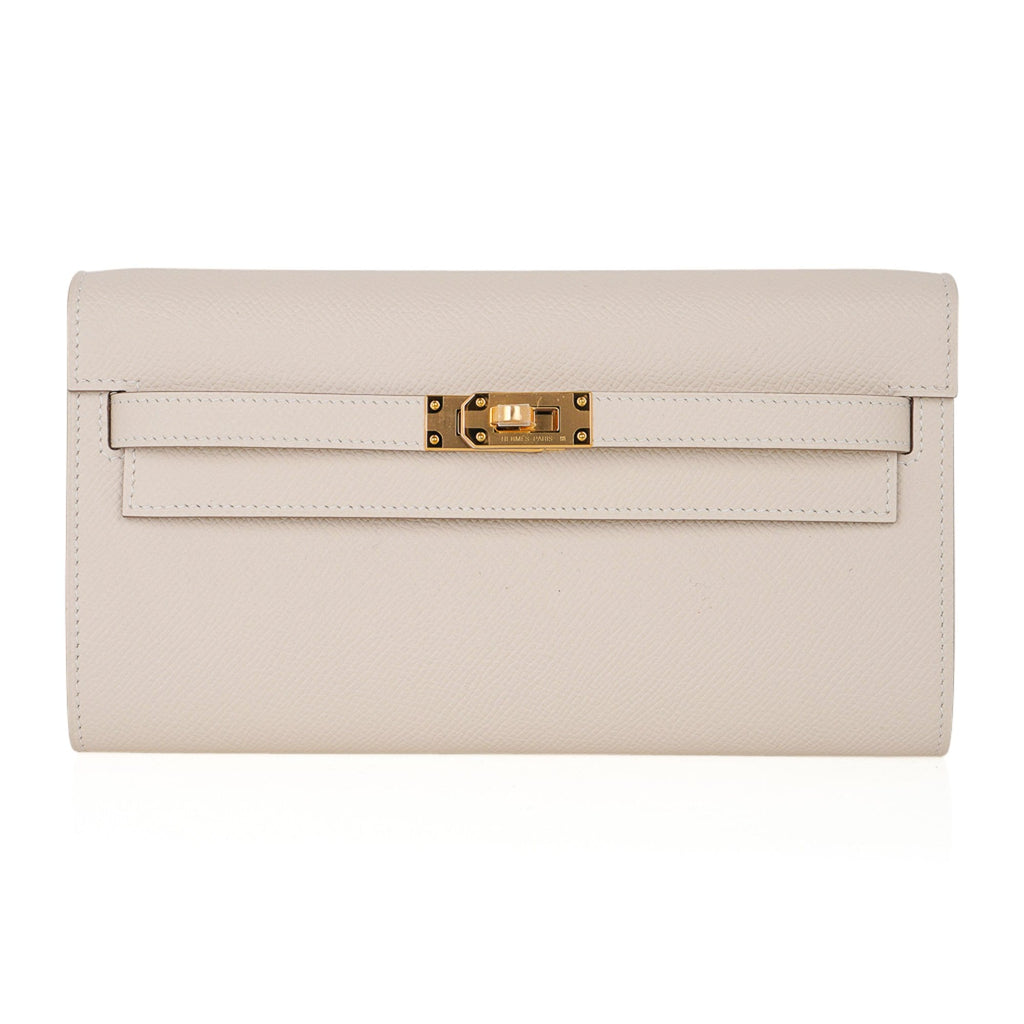 Kelly Classique To Go Wallet Craie Epsom Gold Hardware New w/Box
