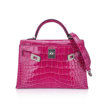 Load image into Gallery viewer, Limited Edition Mini Kelly 20 Sellier Rose Scheherazade Alligator Bag Palladium Hardware