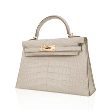 Load image into Gallery viewer, Limited Edition Mini Kelly 20 Sellier Beton Matte Alligator Bag with Gold Hardware