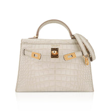Load image into Gallery viewer, Limited Edition Mini Kelly 20 Sellier Beton Matte Alligator Bag with Gold Hardware