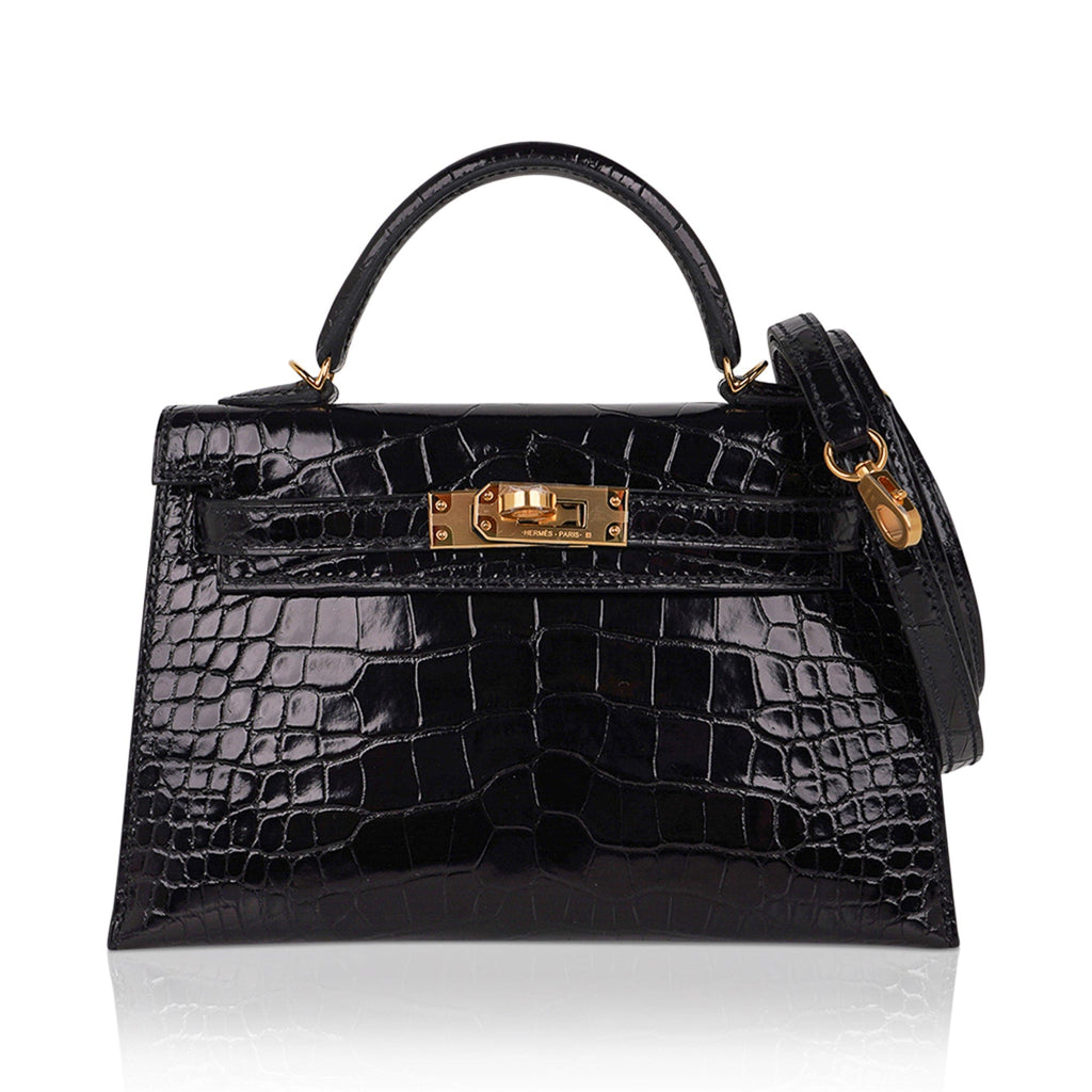 Kelly 20 Mini Sellier Bag Black Alligator Gold Hardware