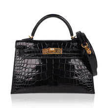 Load image into Gallery viewer, Kelly 20 Mini Sellier Bag Black Alligator Gold Hardware
