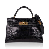 Kelly 20 Mini Sellier Bag Black Alligator Gold Hardware