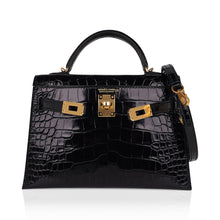 Load image into Gallery viewer, Kelly 20 Mini Sellier Bag Black Alligator Gold Hardware