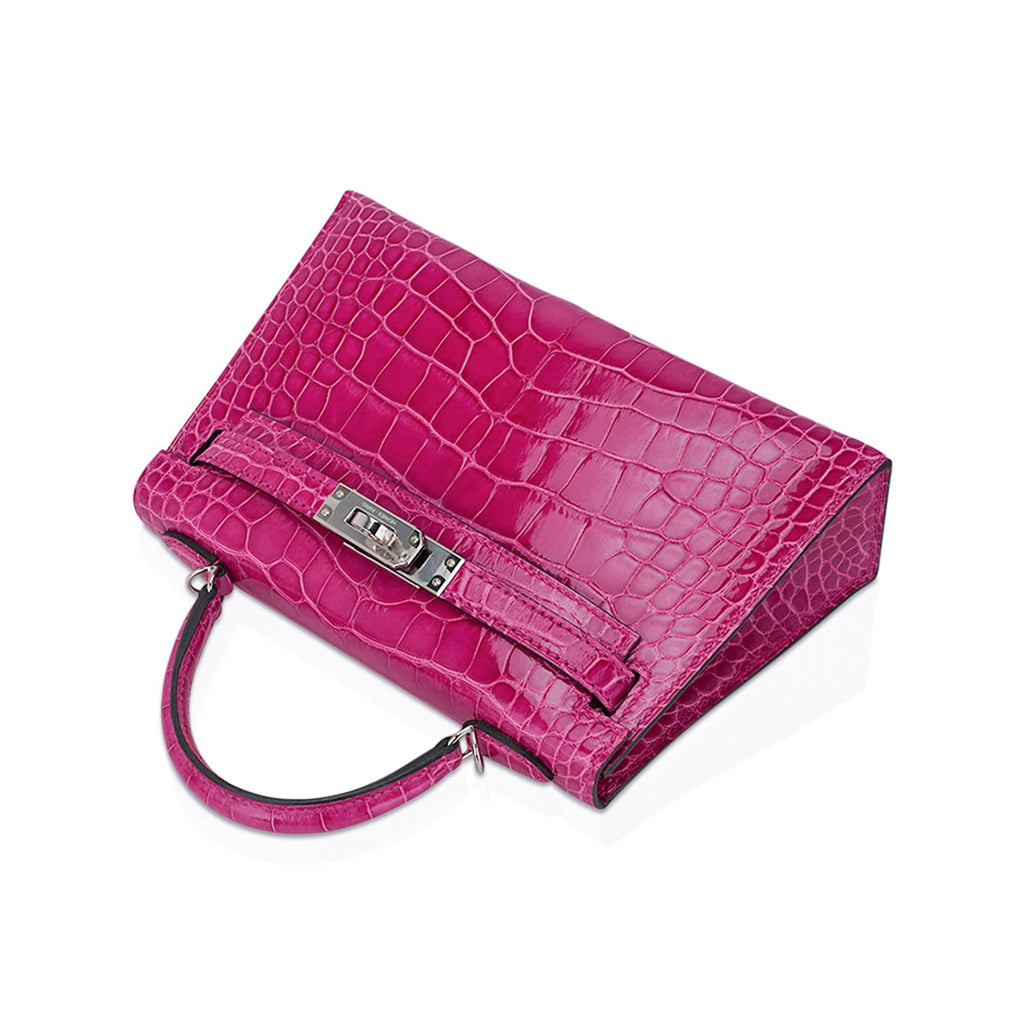 Limited Edition Mini Kelly 20 Sellier Rose Scheherazade Alligator Bag Palladium Hardware