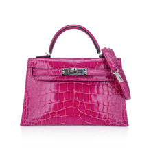 Load image into Gallery viewer, Limited Edition Mini Kelly 20 Sellier Rose Scheherazade Alligator Bag Palladium Hardware