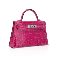 Load image into Gallery viewer, Limited Edition Mini Kelly 20 Sellier Rose Scheherazade Alligator Bag Palladium Hardware