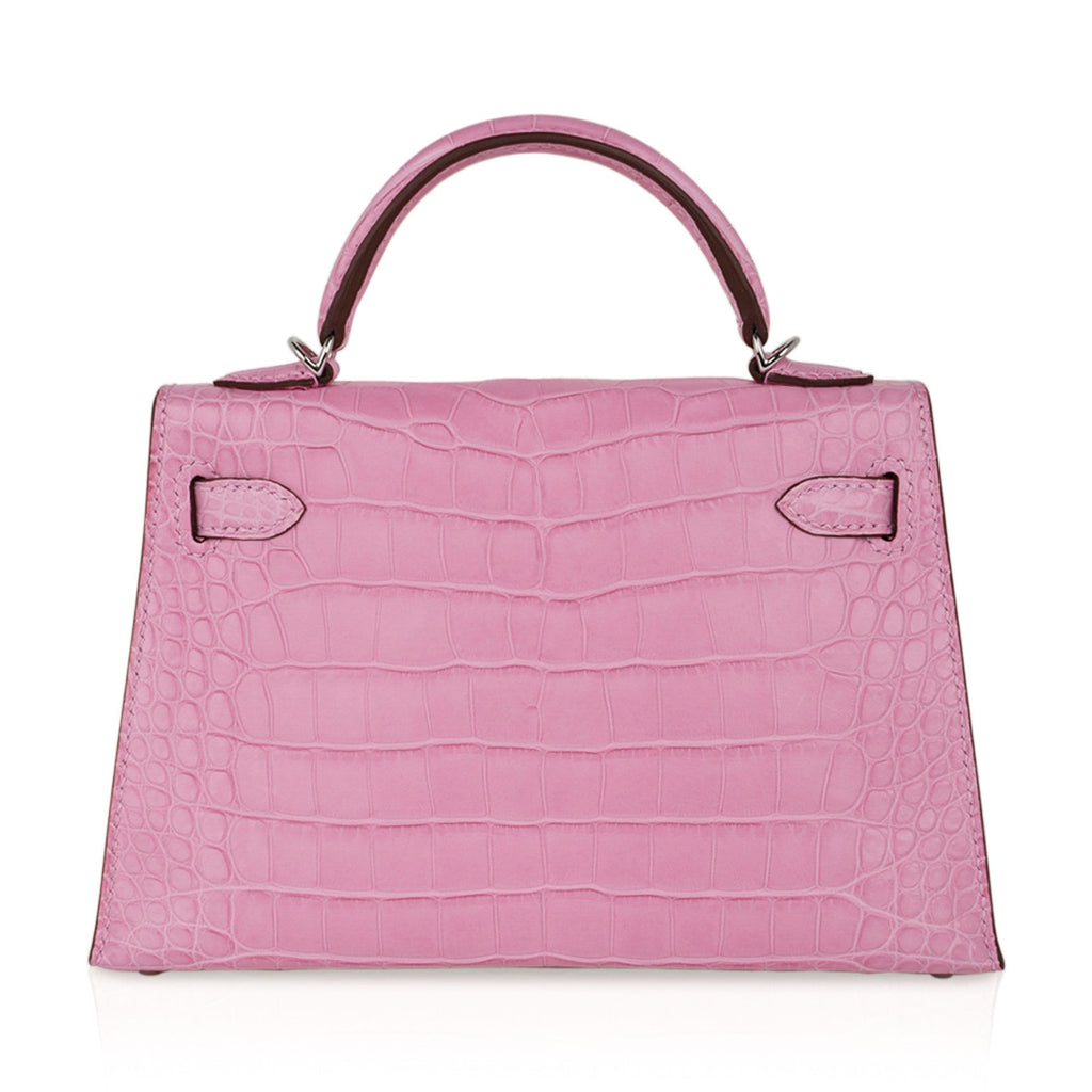 Kelly 20 Mini Sellier Bag 5P Pink Matte Alligator Palladium Limited Edition