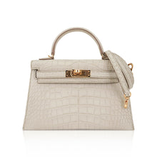 Load image into Gallery viewer, Limited Edition Mini Kelly 20 Sellier Beton Matte Alligator Bag with Gold Hardware