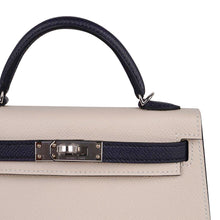 Load image into Gallery viewer, Special Order HSS Mini Kelly 20 Bag Sellier Craie &amp; Blue Indigo Epsom Leather with Palladium Hardware