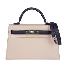 Load image into Gallery viewer, Special Order HSS Mini Kelly 20 Bag Sellier Craie &amp; Blue Indigo Epsom Leather with Palladium Hardware