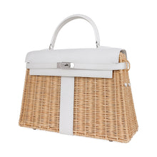 Load image into Gallery viewer, Kelly 35 Picnic Bag White Swift Leather / Osier (Wicker) Limited Edition