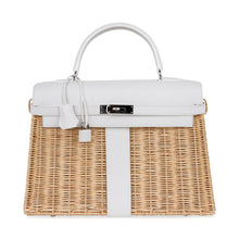 Load image into Gallery viewer, Kelly 35 Picnic Bag White Swift Leather / Osier (Wicker) Limited Edition
