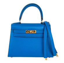 Load image into Gallery viewer, Vintage Kelly 20 Sellier Mini Blue de France Courchevel Gold Hardware