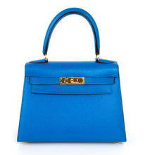 Load image into Gallery viewer, Vintage Kelly 20 Sellier Mini Blue de France Courchevel Gold Hardware