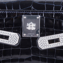 Load image into Gallery viewer, Kelly Cut Diamond Blue Marine Crocodile Bag Exquisite Clutch