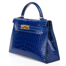 Load image into Gallery viewer, Kelly 20 Mini Sellier Bag Blue Electric Alligator Gold Hardware Limited