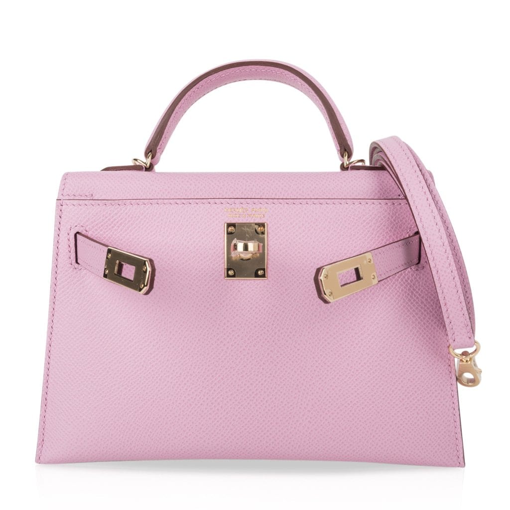 Kelly 20 Mini Sellier Bag Mauve Sylvestre Epsom Permabrass Hardware