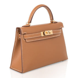 Mini Kelly 20 Bag Sellier Gold Epsom Leather with Gold Hardware