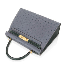 Load image into Gallery viewer, Kelly Sellier 28 HSS Bag Gris Agate / Vert Titien Ostrich Gold Hardware