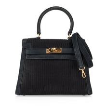 Load image into Gallery viewer, Kelly 20 Mini Vintage Bag Black Pleated Silk Suede Trim Gold Hardware