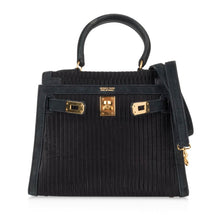 Load image into Gallery viewer, Kelly 20 Mini Vintage Bag Black Pleated Silk Suede Trim Gold Hardware
