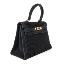 Load image into Gallery viewer, Kelly 20 Mini Vintage Bag Black Pleated Silk Suede Trim Gold Hardware