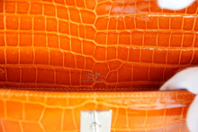 Load image into Gallery viewer, Kelly Pochette Clutch Bag Orange Feu Rare in Porosus Crocodile