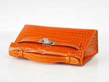 Load image into Gallery viewer, Kelly Pochette Clutch Bag Orange Feu Rare in Porosus Crocodile