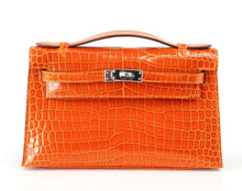 Load image into Gallery viewer, Kelly Pochette Clutch Bag Orange Feu Rare in Porosus Crocodile