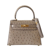 Load image into Gallery viewer, Kelly 20 Mini Sellier Vintage Bag Gray Ostrich Gold Hardware