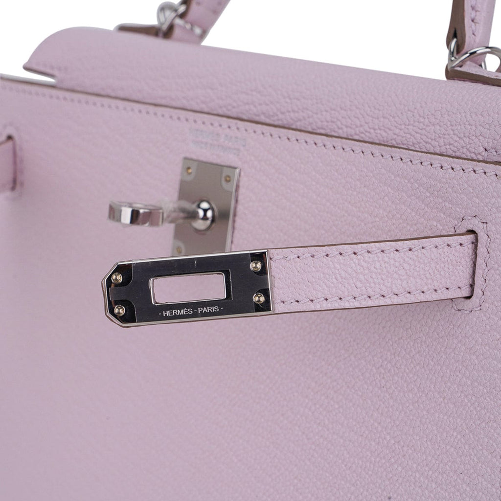 Mini Kelly 20 Bag Sellier Mauve Pale Chevre Leather with Palladium Hardware