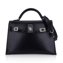 Load image into Gallery viewer, Kelly 20 Sellier Black Box Leather Mini Bag Palladium Hardware