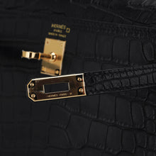 Load image into Gallery viewer, Kelly 25 Retourne Bag Black Matte Alligator with Gold Hardware