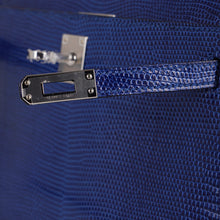 Load image into Gallery viewer, Kelly Pochette Bag Blue Sapphire Lizard Clutch Palladium Hardware
