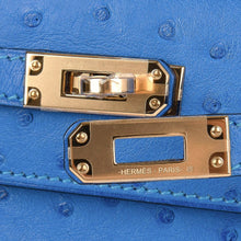 Load image into Gallery viewer, Kelly Pochette Bag Bleuet Ostrich Clutch Gold Hardware