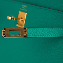 Load image into Gallery viewer, Kelly 25 Sellier Bag Jade Epsom Leather with Gold Hardware