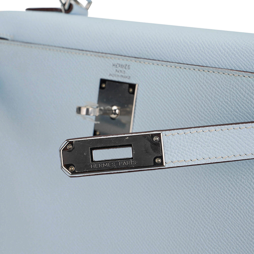 Kelly Sellier 28 Bag Blue Brume Epsom Leather with Palladium Hardware