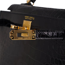 Load image into Gallery viewer, Kelly 20 Mini Sellier Bag Black Alligator Gold Hardware