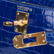 Load image into Gallery viewer, Kelly 20 Mini Sellier Bag Blue Electric Alligator Gold Hardware Limited