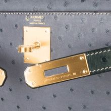 Load image into Gallery viewer, Kelly Sellier 28 HSS Bag Gris Agate / Vert Titien Ostrich Gold Hardware