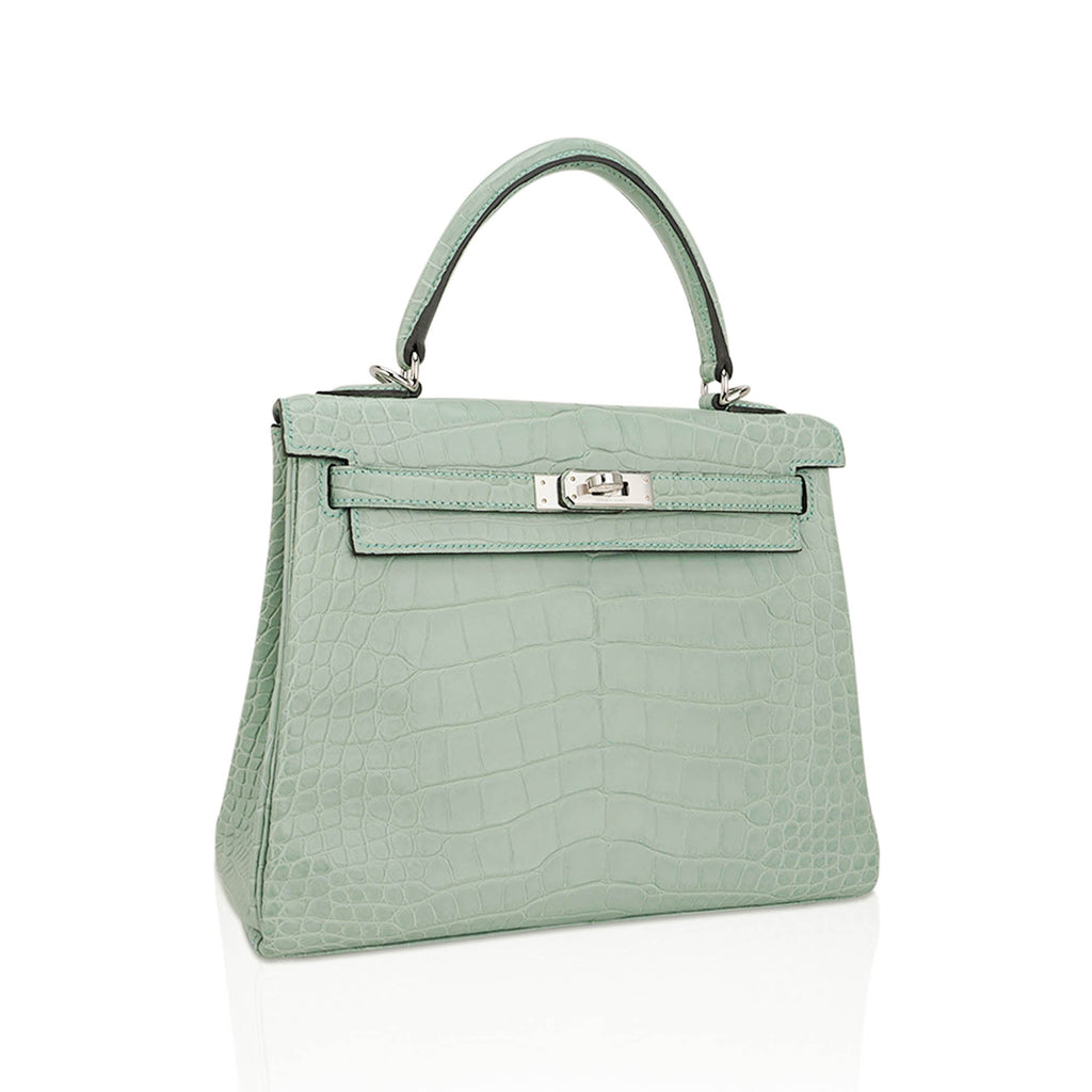 Kelly 25 Retourne Bag Vert d’Eau Matte Alligator with Palladium Hardware