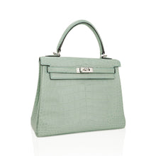Load image into Gallery viewer, Kelly 25 Retourne Bag Vert d’Eau Matte Alligator with Palladium Hardware