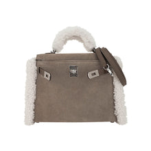 Load image into Gallery viewer, Kelly 20 Teddy Bag Pluch Shearling Gris Caillou Grizzly and Etoupe Swift Leather