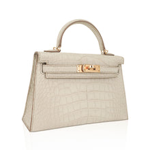Load image into Gallery viewer, Limited Edition Mini Kelly 20 Sellier Beton Matte Alligator Bag with Gold Hardware