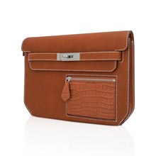 Load image into Gallery viewer, Kelly Depeches Touch Pouch 25 Bag Fauve Barenia Faubourg Leather and Gold Matte Alligator with Palladium Hardware