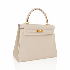 Kelly Retourne 25 Bag Craie Togo Leather with Gold Hardware