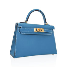 Load image into Gallery viewer, Mini Kelly 20 Bag Sellier New Blue Jean Epsom Leather with Gold Hardware