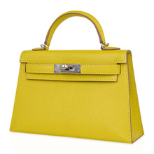 Load image into Gallery viewer, Kelly 20 Mini Sellier Bag Lime Chevre Leather Palladium New w/Box